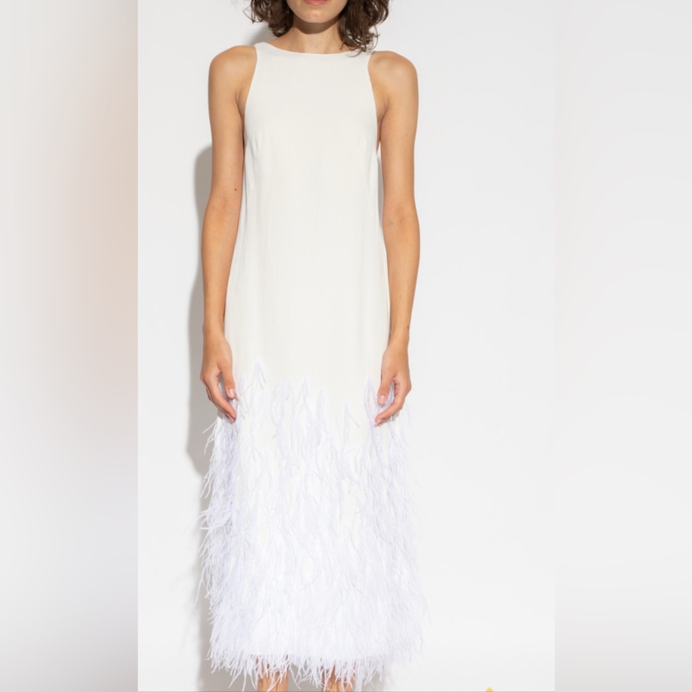 Cult Gaia Aja Gown | White Backless Feathered Dress (in garment bag)